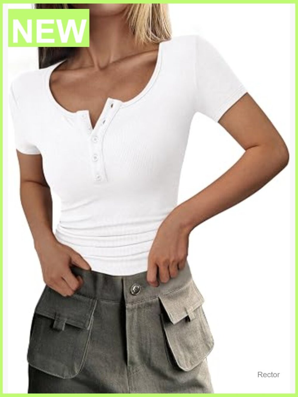Women's Ribbed Henley Tee Slim Fit Short Sleeve But